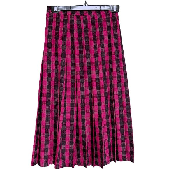 Vintage 70s midi high waist checkered midi pleated skirt - Picture 1 of 12